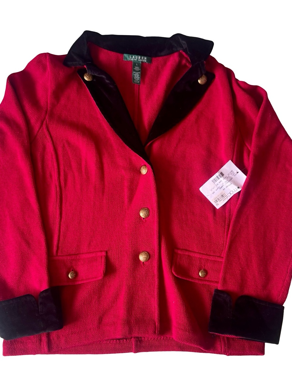 NWT Vintage Lauren Ralph Lauren Women’s Red/Black Cotton Cardigan Blazer Size L